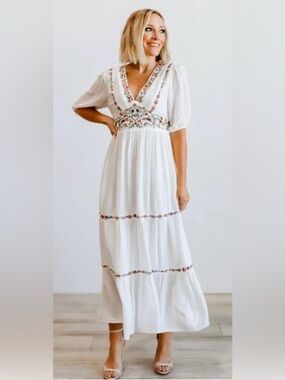 Boho Baltic Born Santa Fe White Dress with Embroidery | NWOT | Size Small